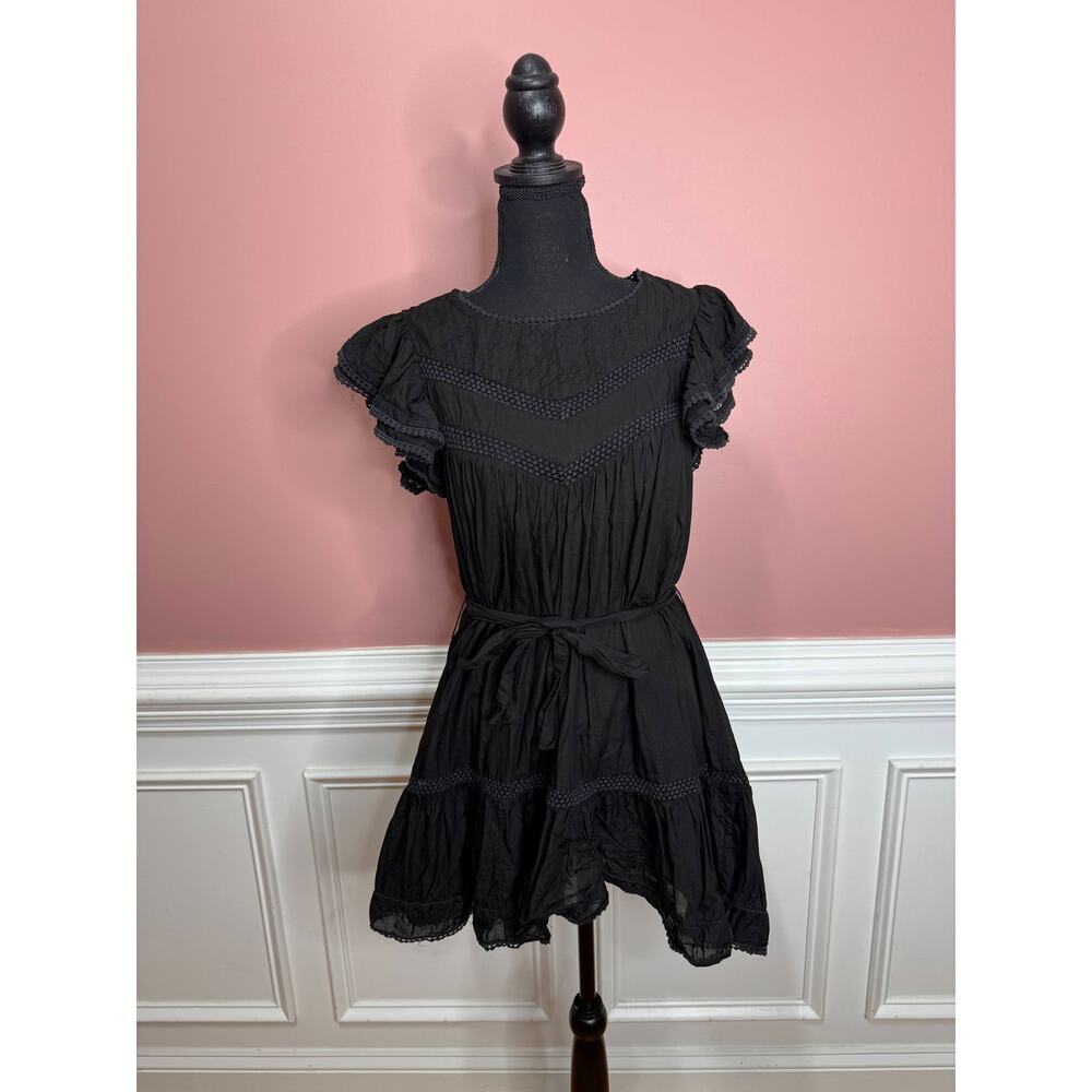 Tularosa Amber Mini Dress in Black Size XS Short Sleeve Lace Trim Keyhole Back